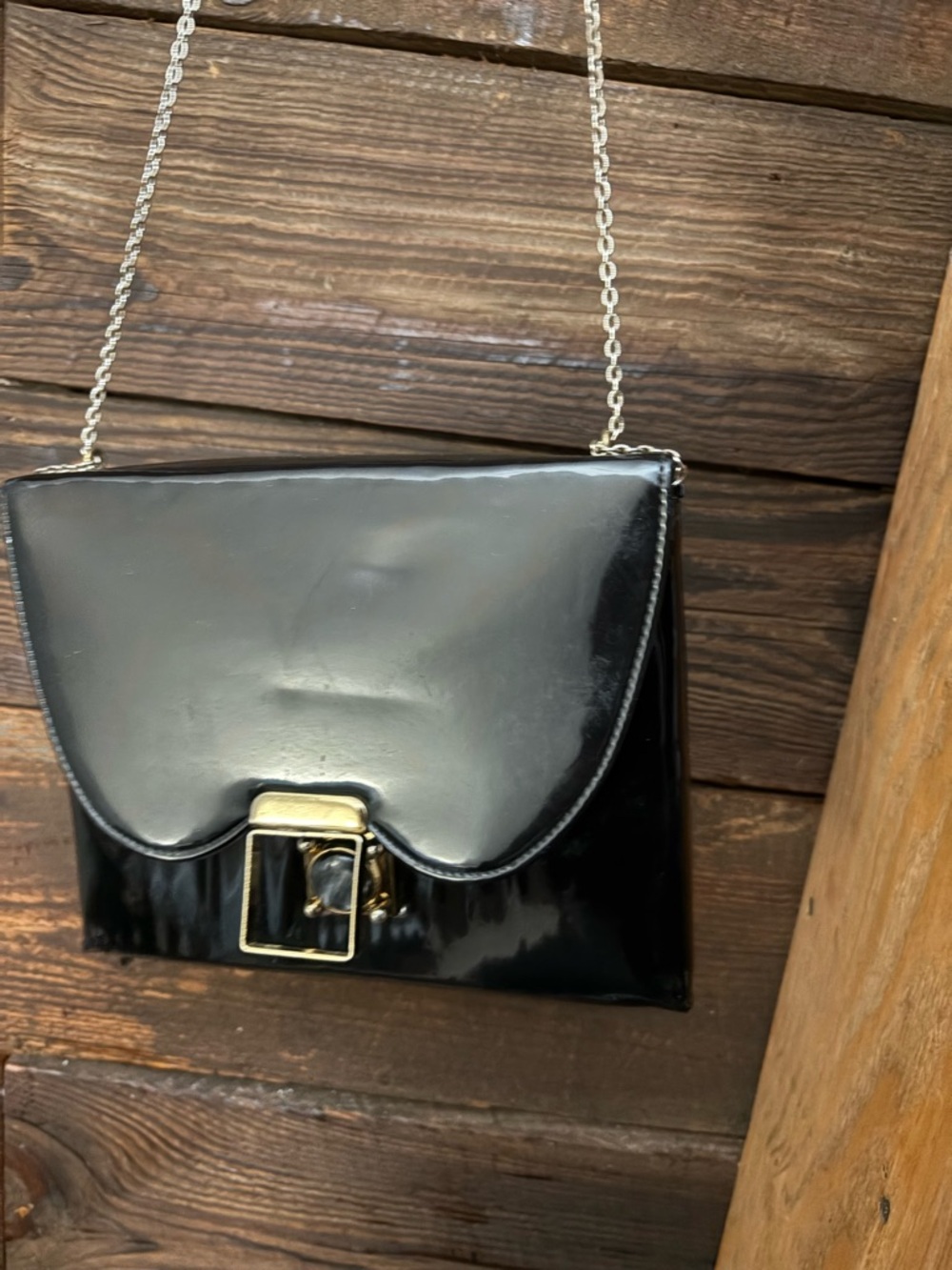 Classic Black Patent Chain Shoulder Bag